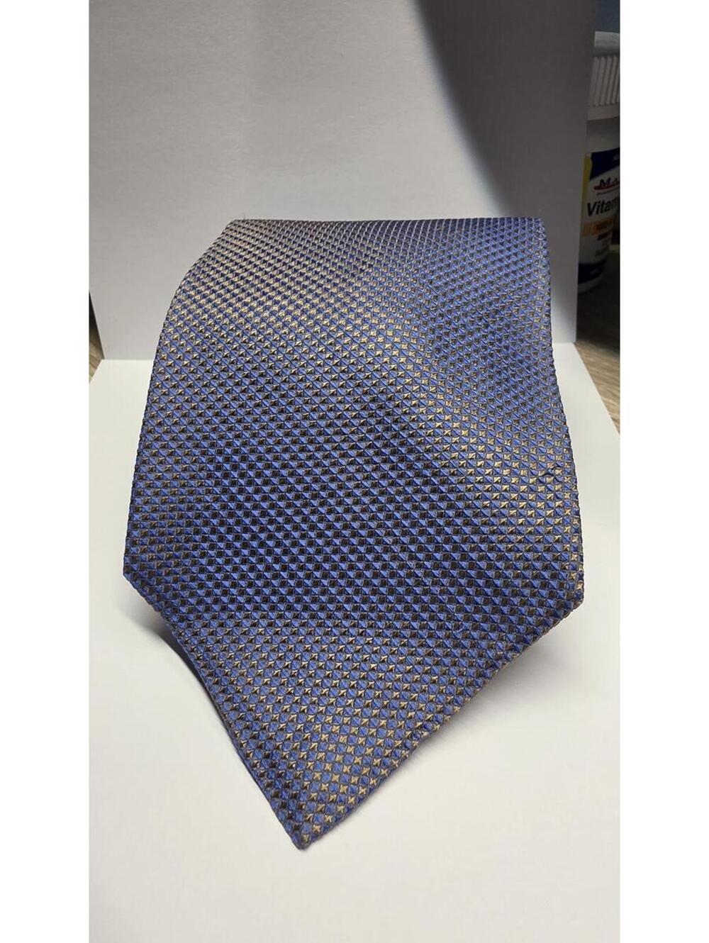 Linea Pure Silk Blue and Gold Geometric Neck Tie